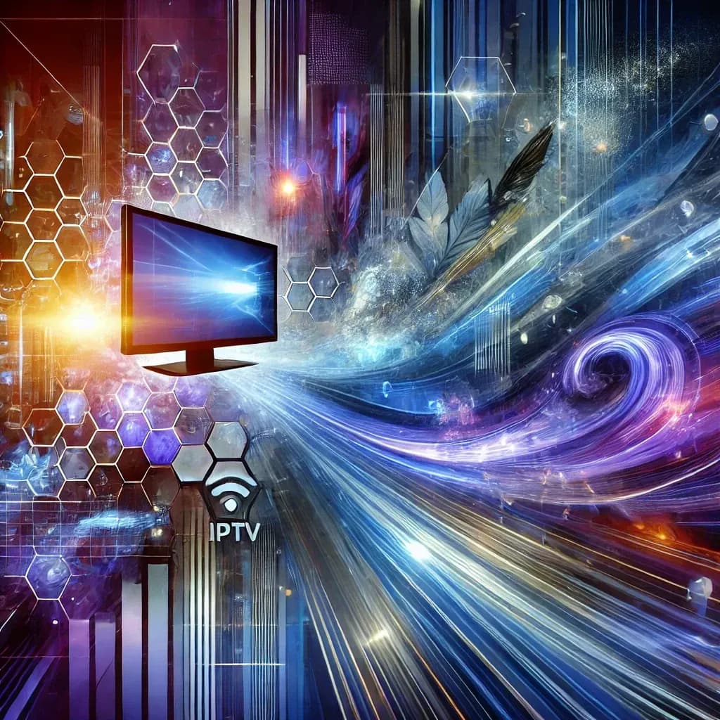 Abstrakter digitaler Wirbelhintergrund mit einem leuchtenden Fernseher im Vordergrund
